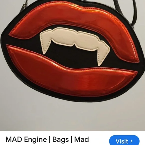 # 0845+ Women’s Vampire Lips Red and Black Shoulder Bag - Picture 3 of 15